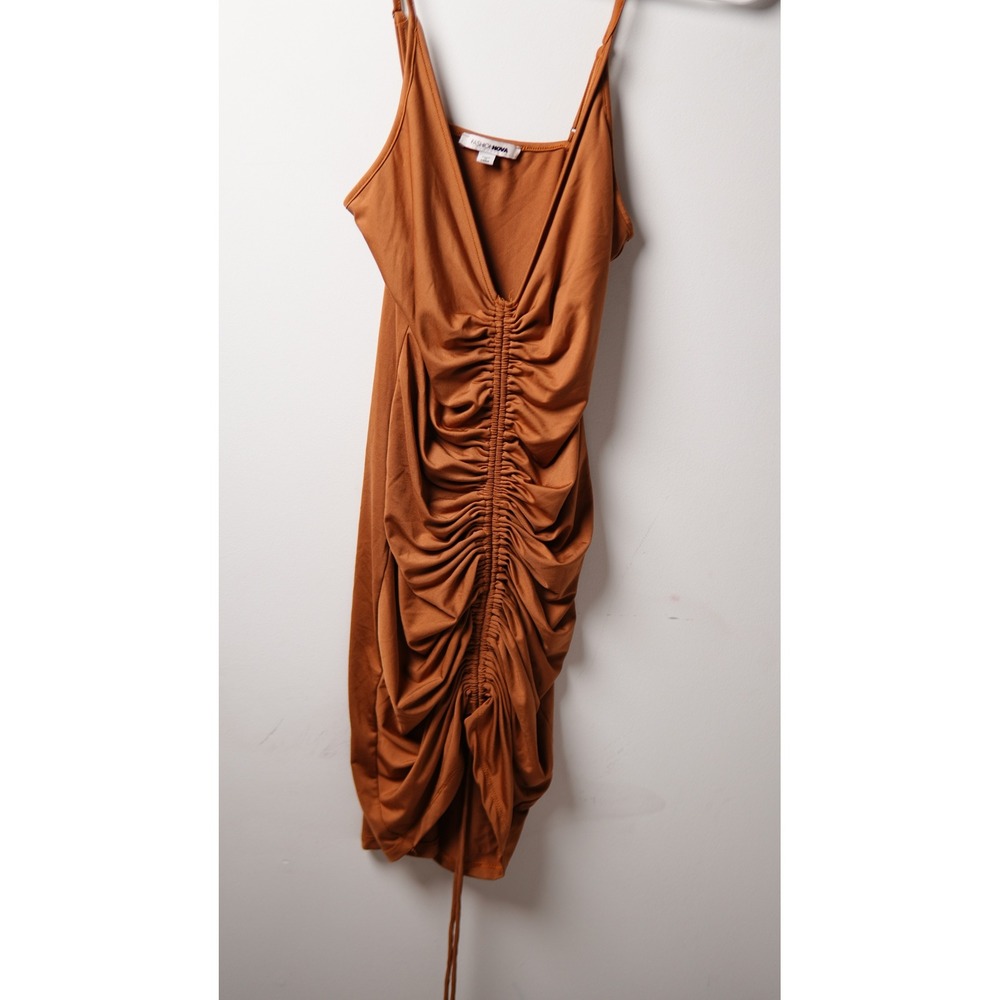 Fashion Nova Brown Ruched Cowl Neck Midi Dress Y2K